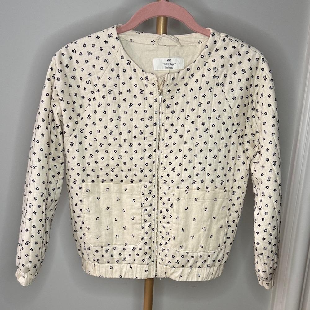 H&M Cream Quilted Jacket with Navy Floral Print